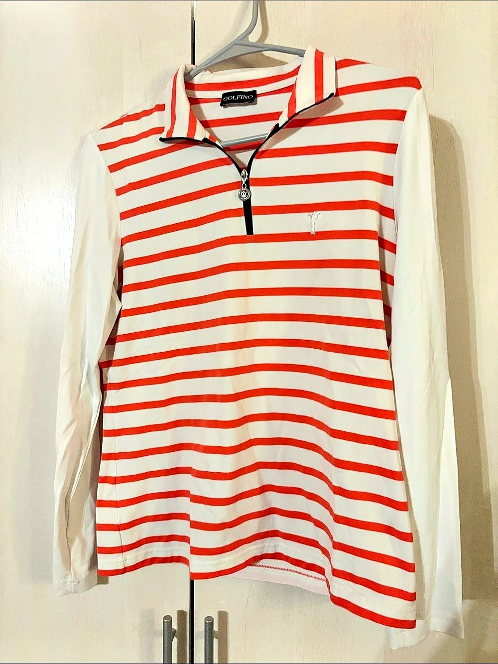 Golfino Striped Golf Zip Top in White & Red Size Medium